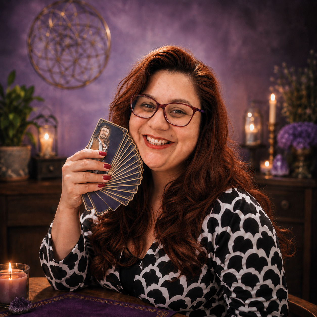 Laura, cartomante da Luz Cigana, com seu baralho